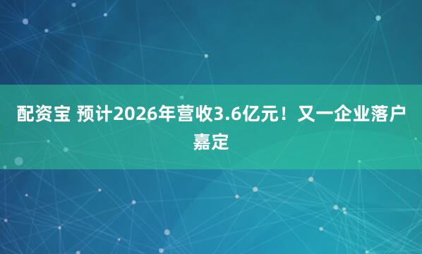 配资宝 预计2026年营收3.6亿元！又一企业落户嘉定
