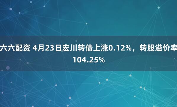 六六配资 4月23日宏川转债上涨0.12%，转股溢价率104.25%